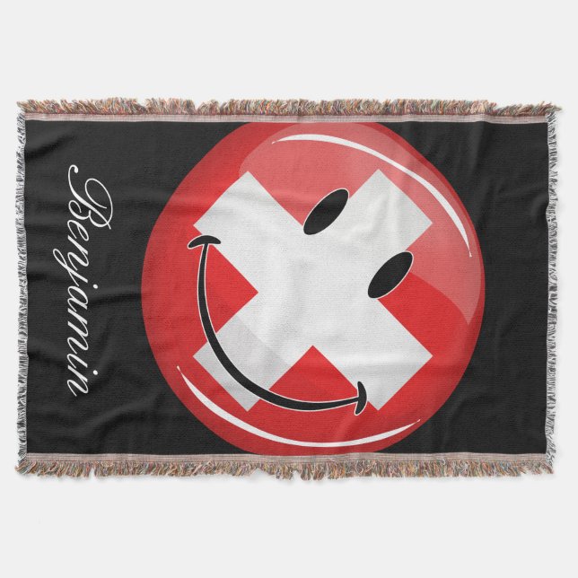 Smiling Swiss Flag Throw Blanket (Front)