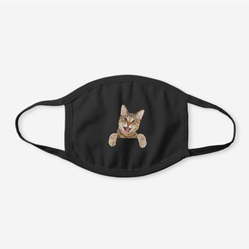 smiling tabby cat black cotton face mask