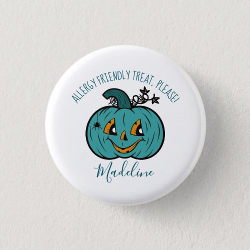 Smiling Teal Pumpkin Allergy Trick or Treat Button