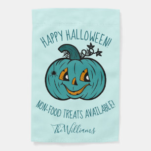Smiling Teal Pumpkin Happy Halloween Garden Flag