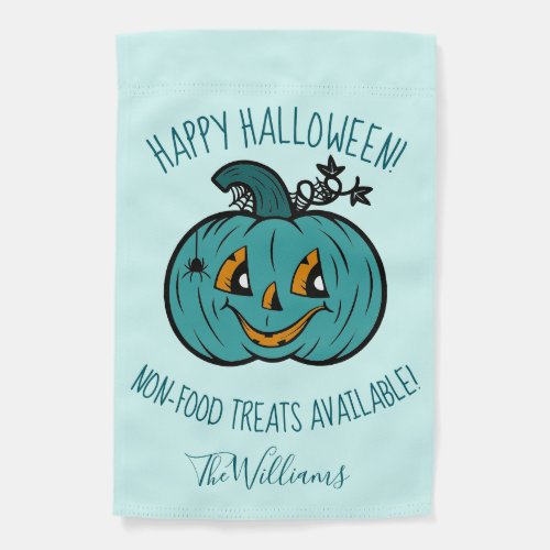 Smiling Teal Pumpkin Happy Halloween  Garden Flag