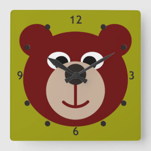 Smiling Teddy Bear Square Wall Clock