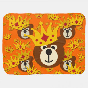Smiling Teddy Bear with Crown Baby Blanket