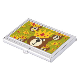 Smiling Teddy Bear with Crown Business Card Holder