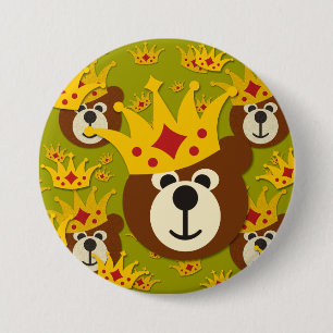 Smiling Teddy Bear with Crown Button