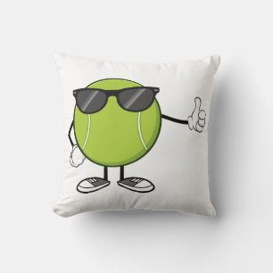 Smiling Tennis Ball with Shades Throw Pillow