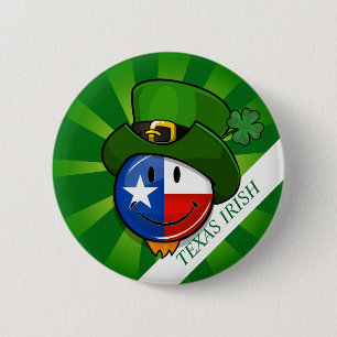 Smiling Texan Flag with St. Patrick's Day Button