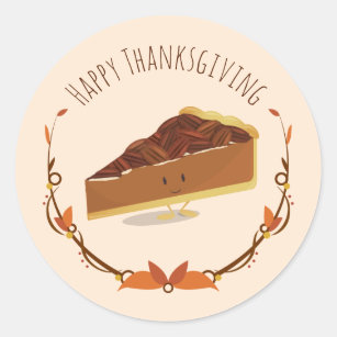 Smiling Thanksgiving Pecan Pie Slice Tan Brown Classic Round Sticker