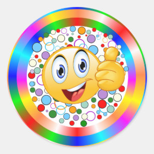 Smiling Thumbs up Emoji and Rainbow Circles Classic Round Sticker