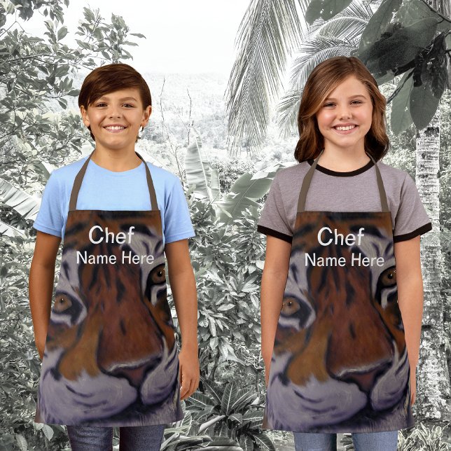 Smiling Tiger Cooking Chef (Name Here) Kids Apron (Creator Uploaded)