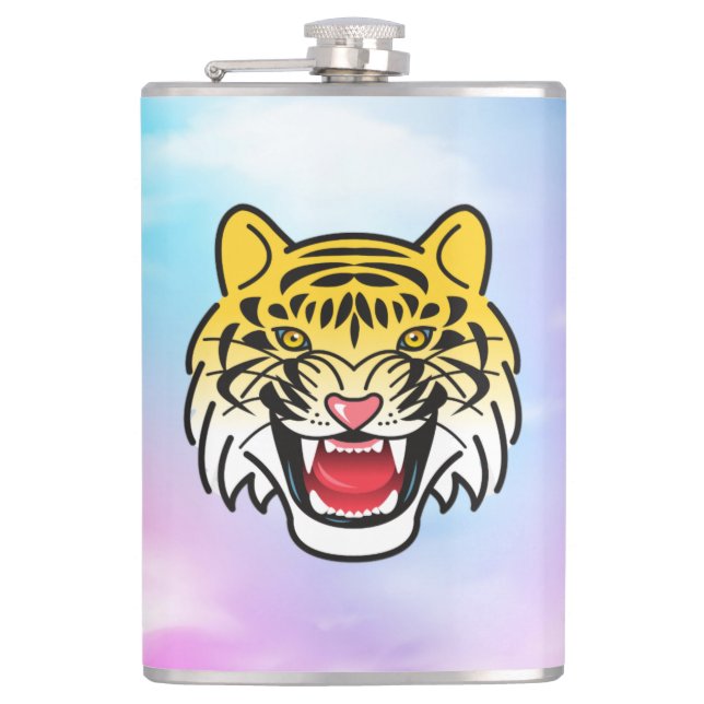 Smiling Tiger Face Artwork-21876 Flask (Front)