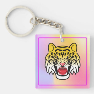 Smiling Tiger Face Artwork-21876 Keychain
