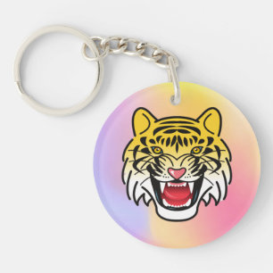 Smiling Tiger Face Artwork-21876 Keychain