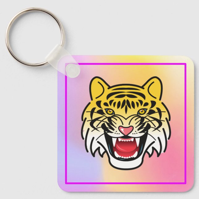 Smiling Tiger Face Artwork-21876 Keychain (Front)