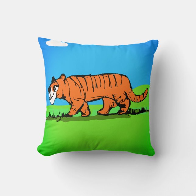 Smiling Tiger Throw Pillow (Front)