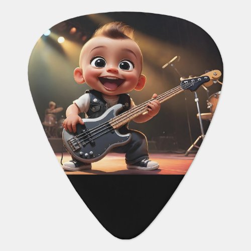 Smiling Toddler Playing Bass Guitar Live on Stage Guitar Pick