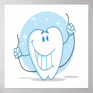 Smiling Tooth Cartoon Character Always Floss Poster