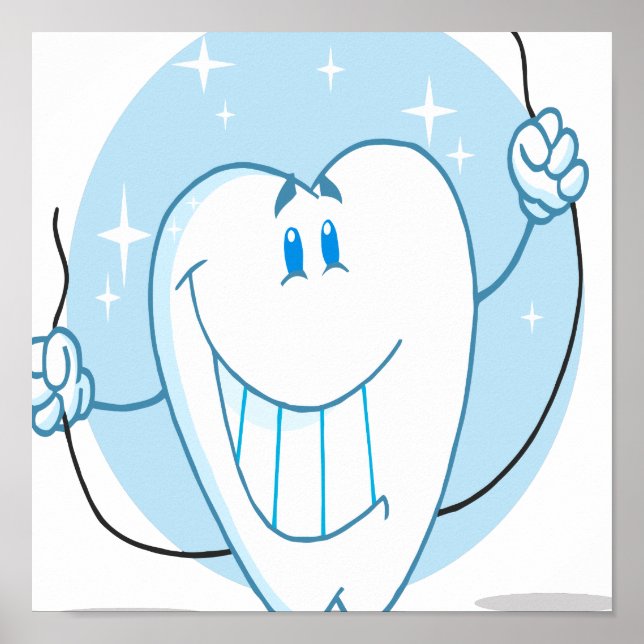 Smiling Tooth Cartoon Character Always Floss Poster (Front)