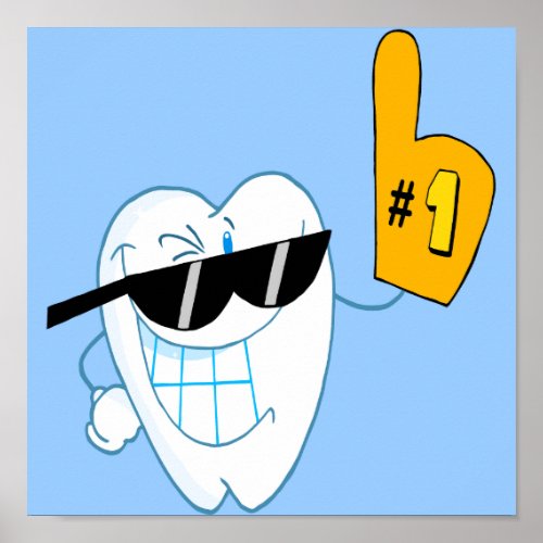 Smiling Tooth Cartoon Character Number One Poster