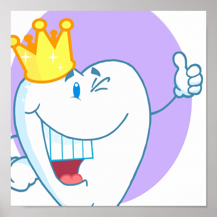 Smiling Tooth Cartoon Character With Golden Crown Posters