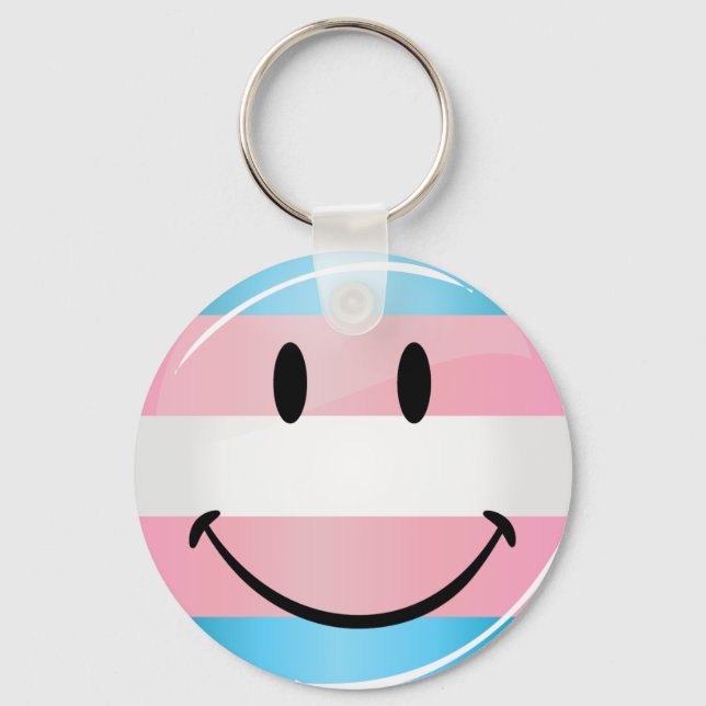 Smiling Transgender Flag Keychain (Front)