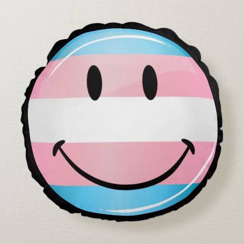 Smiling Transgender Flag Round Pillow