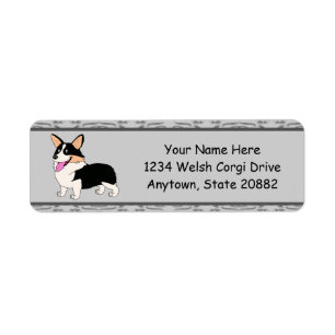 Smiling Tricolor Corgi Cartoon Label