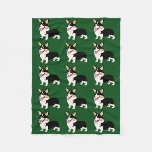 Smiling Tricolor Corgi Fleece Blanket