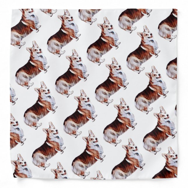 Smiling Tricolor Welsh Corgis Bandana (Front)
