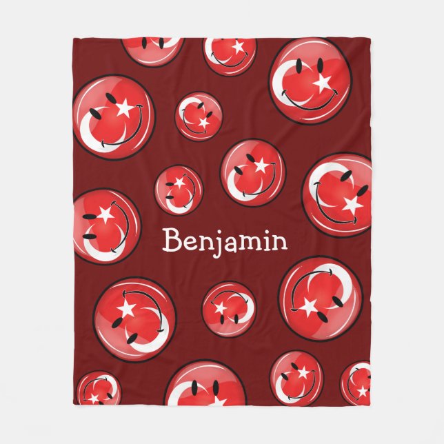 Smiling Turkish Flag Fleece Blanket (Front)