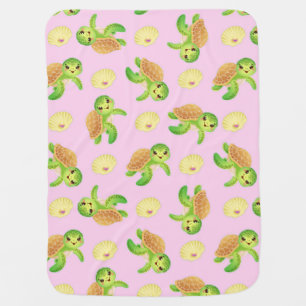 Smiling Turtles and Shells Baby Blanket