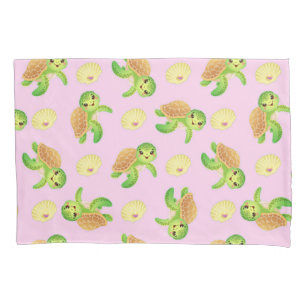Smiling Turtles and Shells Pillow Case