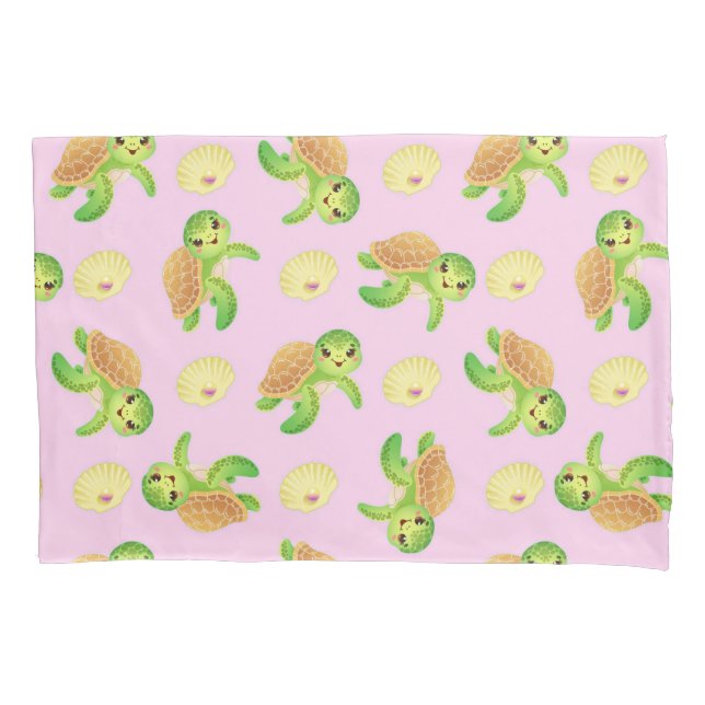 Smiling Turtles and Shells Pillow Case (Front)