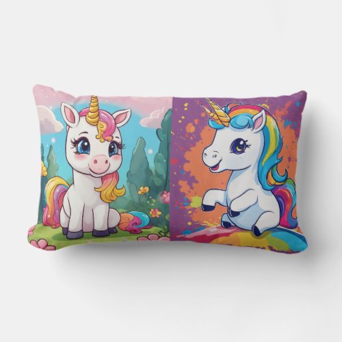Smiling Unicorn Baby Art Lumbar Pillow