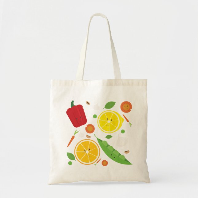 Smiling Vegetable Fruit Cartoon Pattern Tote Bag (Front)