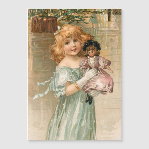Smiling Victorian Girl with Doll at Christmas Ball