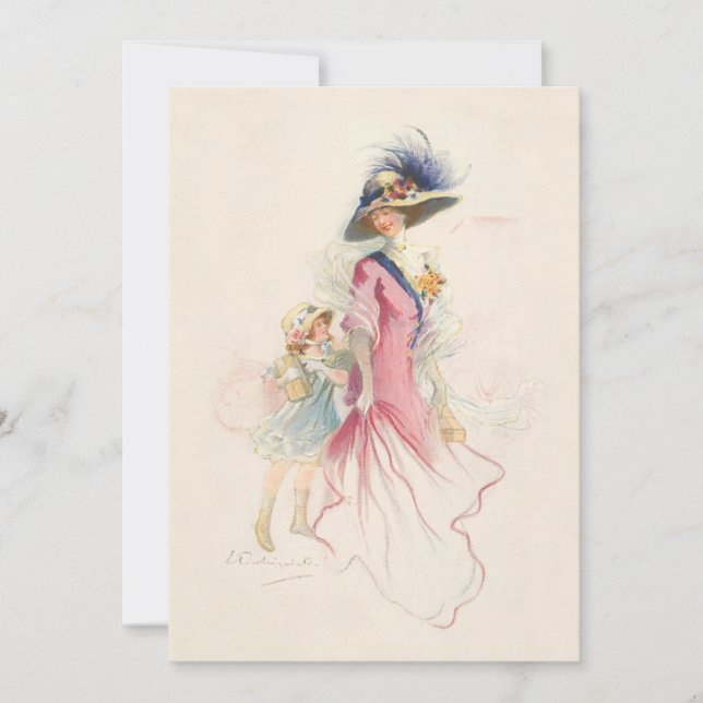 Smiling Victorian Mother and Daughter Holiday Card (Front)