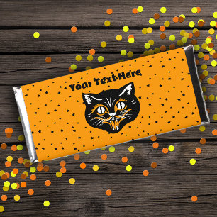 Smiling Vintage Halloween Black Cat Face Stars Hershey Bar Favors