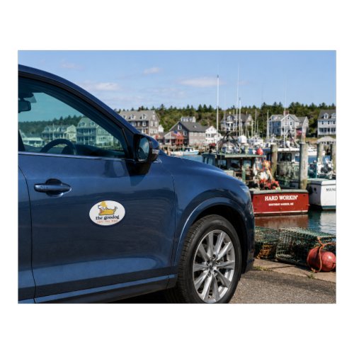 Smiling Wagging Lobstah Pup in Yellow Slicker Oval Car Magnet