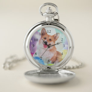 Smiling Welsh Corgi Dog Pocket Watch