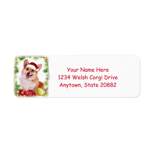 Smiling Welsh Corgi with Santa Hat Label (Front)