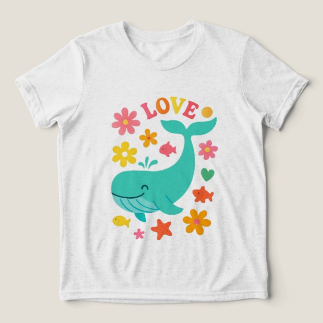 Smiling Whale & Ocean Friends – Cute LOVE Kids T-S Tri-Blend Shirt (Design Front)