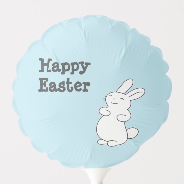Smiling white bunny on blue balloon (Front)