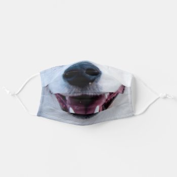 Smiling White Dog Puppy Nose And Mouth Adult Cloth Face Mask by ShopKatalyst at Zazzle