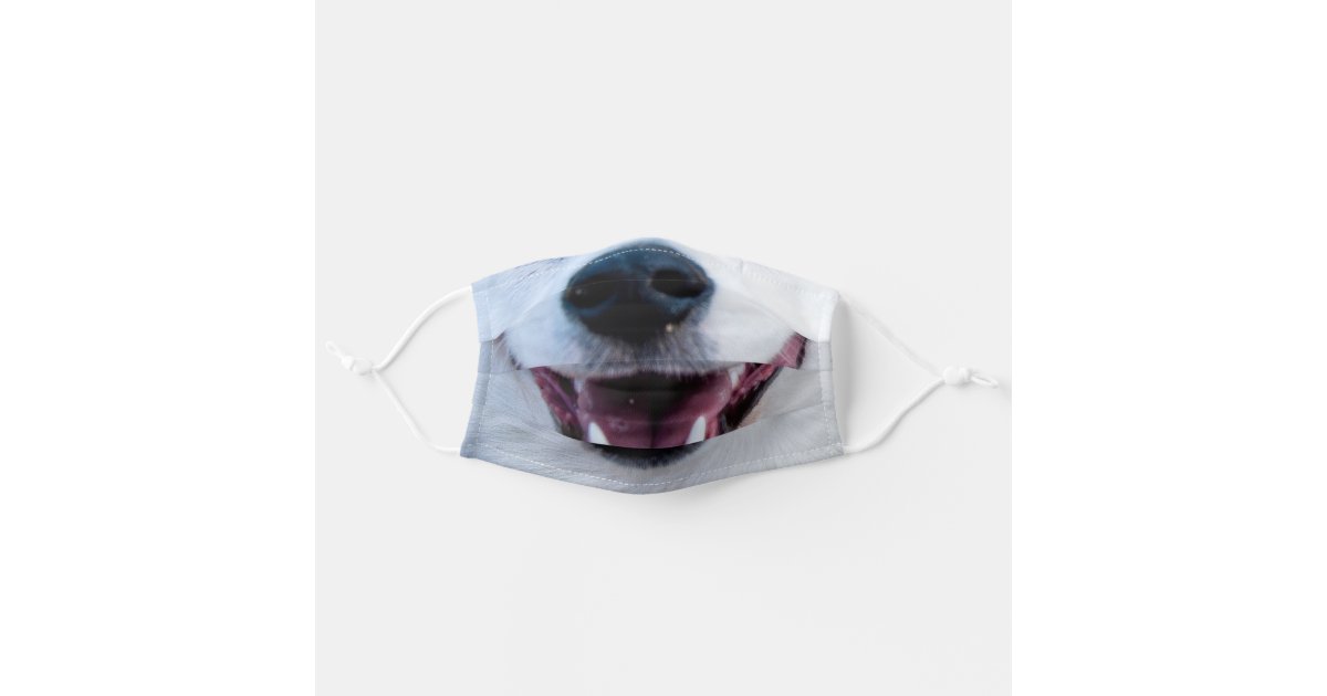 Smiling White Dog Puppy Nose And Mouth Cloth Face Mask Zazzle Com