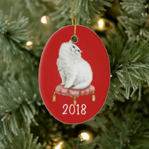 Smiling White Kitty Keepsake Year Ceramic Ornament