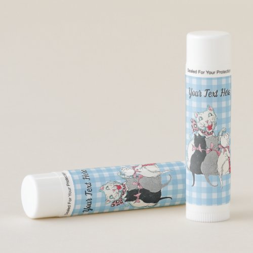 Smiling White Mother Cat With Three Kittens Plaid Lip Balm