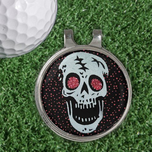 Smiling white skull Red Glowing eyes on Dots Golf Hat Clip