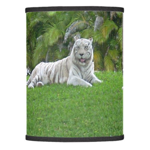 Smiling White Tiger and Palm Trees Lamp Shade