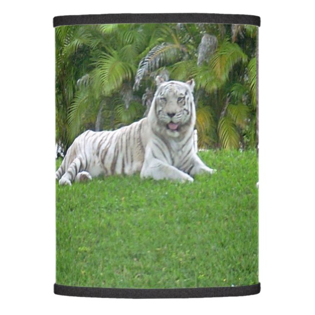 Smiling White Tiger and Palm Trees Lamp Shade (Front)